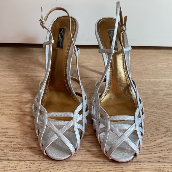 Dolce & Gabbana - Silver Slingback Sandals/Heels, Womens Size 8.5, Made in Italy - Picture 2 of 8